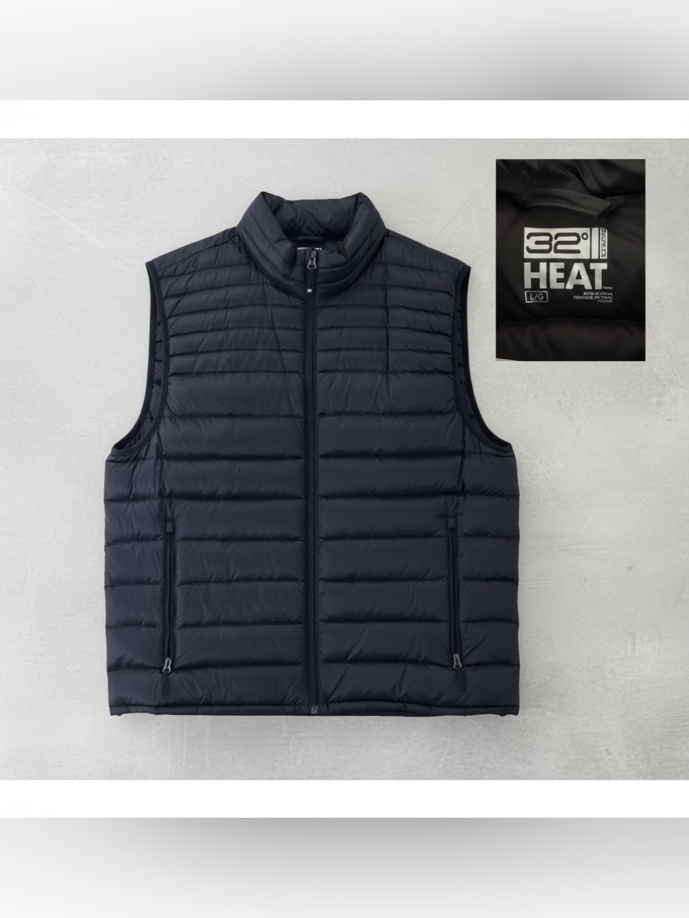 32 Degrees Heat Black Packable Down Puffer Vest Men’s Large